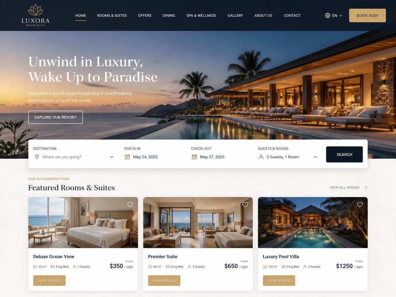 Preview of the Hotel Booking website template